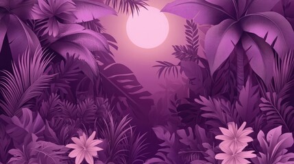 Fototapeta premium Celebrate in a vibrant tropical jungle at sunset with lively decorations and flowers