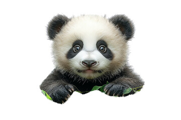 Naklejka premium Cuddly baby panda munching on bamboo leaves while sitting in a patch of greenery ,Isolated on transparent background,Isolated on transparent background