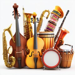 Naklejka premium Musical Instruments Drums Saxophone Violin Bass Clarinet Band Orchestra Music Ins