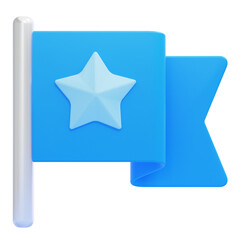 PNG 3D Flag with Star Icon Isolated on a White Background
