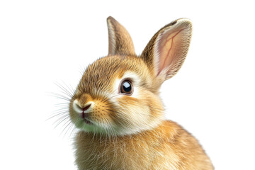 Obraz premium Fluffy baby rabbit sitting in a field of clover, with its ears perked up and eyes wide open,Isolated on transparent background.,Isolated on transparent background