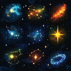 Obraz premium Celestial Constellations Starry Night Sky Cosmic Galaxy