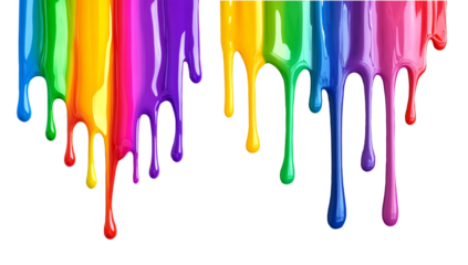 Rainbow paint dripping, isolated on white or transparent background 
