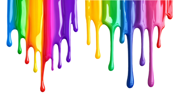 Rainbow paint dripping, isolated on white or transparent background 