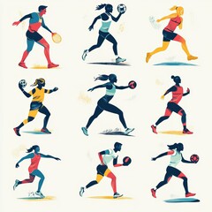 Active and Diverse Athletes Running and Playing Sports Illustration
