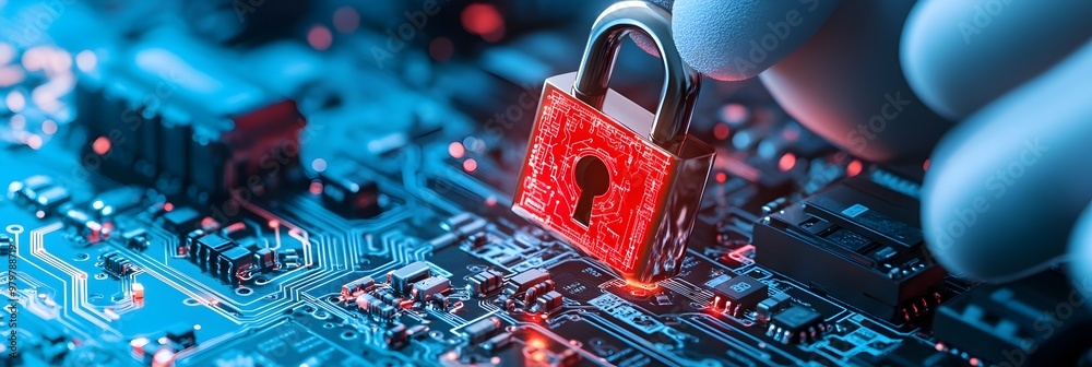 Aufkleber Secure Digital Cybersecurity Concept with Locked Padlock and Circuit Lines