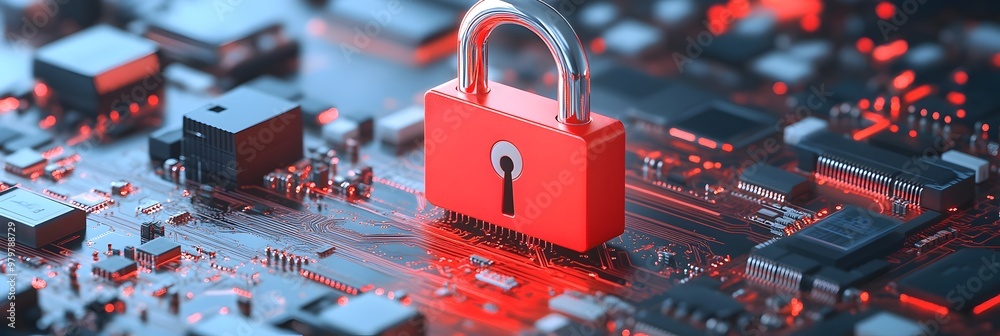 Poster Secure Digital Network Locked Cybersecurity Concept with Circuit Lines