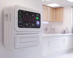 Modern medical monitor displaying vital signs in a clean, professional healthcare environment.