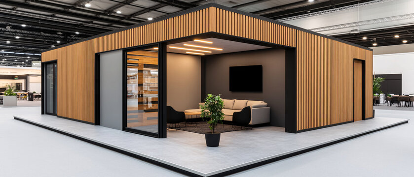 Modern prefab house design featuring sleek lines, natural wood, and spacious interior for contemporary living.