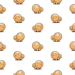 Cute kawaii pomeranian dog. Seamless pattern. Cartoon character. Vector drawing. Design ornaments.