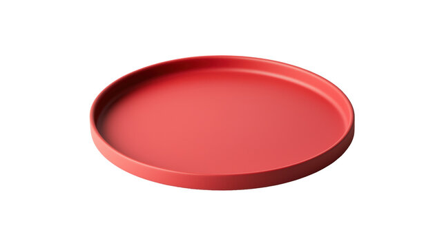 Red round serving tray with a sleek design, ideal for use in kitchen or dining setups. Perfect for serving snacks or drinks. Isolated on transparent background, png.