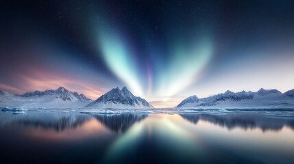 Obraz premium Polar atmosphere, Antarctic night, colorful aurora Australis.