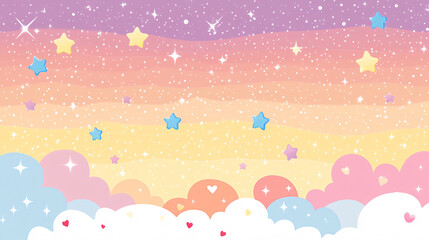 Pastel Rainbow Sky with Stars and Clouds