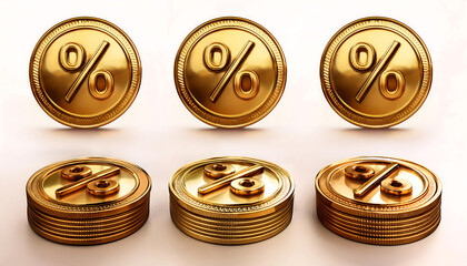  Golden percent signs and coins &ndash; A 3D set of gold percentage symbols and coins, used in_1(249)