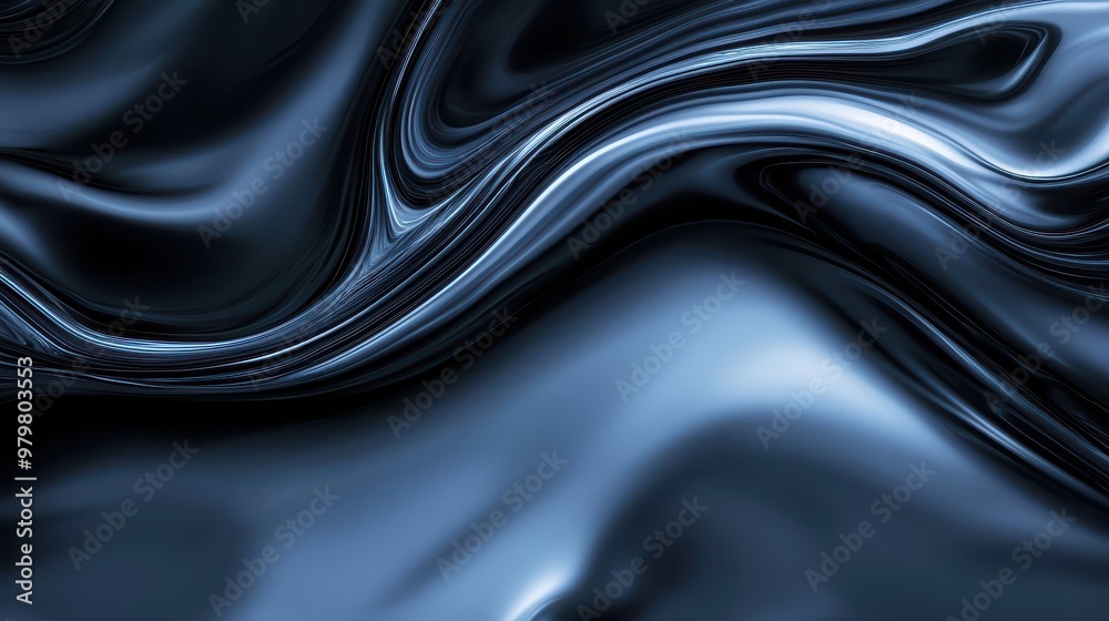 Poster Abstract smooth black silk texture with elegant wave patterns, ideal for backgrounds in design and artistic projects.