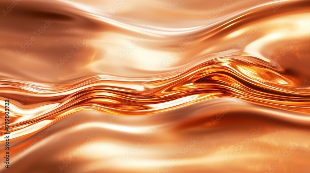 Poster Abstract wave pattern in copper tones, showcasing smooth texture and vibrant shimmer. Ideal for backgrounds and artistic designs.