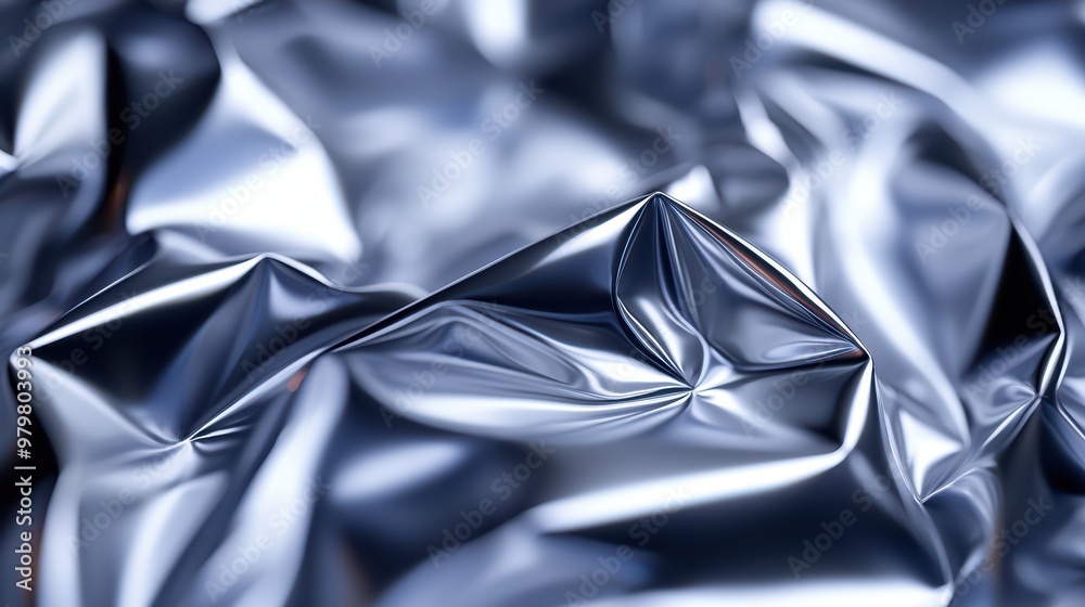 Poster Close-up of crumpled, shiny metallic foil with intricate patterns and texture, perfect for backgrounds and creative designs.