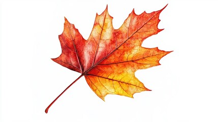 Fototapeta premium A close-up of a vibrant autumn leaf showcasing rich colors of orange, yellow, and brown against a clean white background.