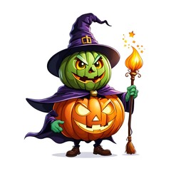 Pumpkin Wizard Cartoon Character Halloween. White background