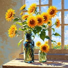 sunflowers in a glass vase