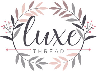 Fashion store logo featuring the text &ldquo;Luxe Thread&rdquo; in a bold with leaves.AI generative