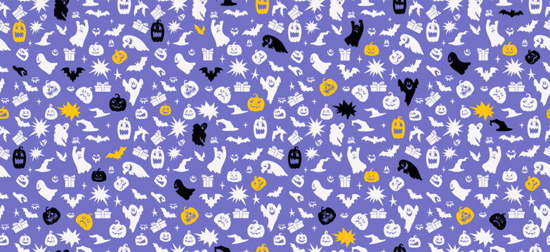 Seamless background Halloween with hand draw bats and pumpkin. Template for textile fabric design, website wallpapers, textile, wallpaper, apparel, wrapping paper. Vector seamless pattern Halloween.