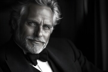 Fototapeta premium distinguished gentleman portrait silver fox warm smile timeless elegance soft lighting