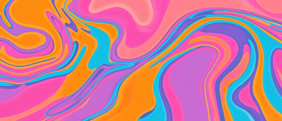 Obraz premium a vibrant abstract pattern of swirling, fluid-like shapes in bright colors. The intertwining forms with dynamic and psychedelic composition with bold hues of orange, pink, purple, blue. Generative AI