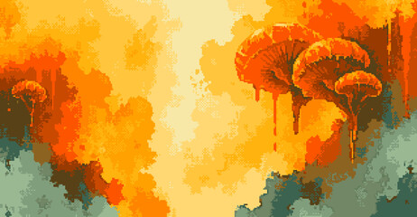 A poisonous mushroom sulfur cloud of the mind, Abstract pixel art style background