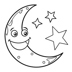  Moon and stars cloud colouring book pages for children