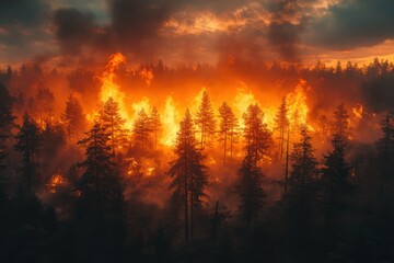 Fototapeta premium Forest in fire. close up view