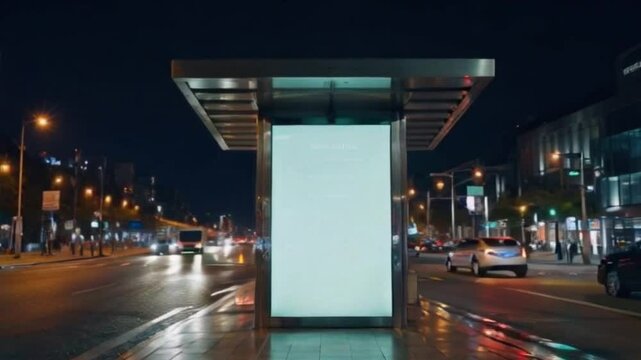 Large city billboard with white advertising space for mockup advertisements. Concept Advertising, Vertical blank white billboard on city street. In the background buildings and road. Mock up.