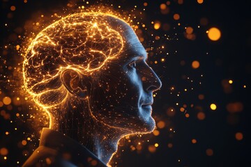 Fototapeta premium Man with glowing neural network symbolizing intellectual insight technological power and connection to futuristic thought