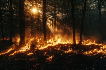 Forest in fire. close up view