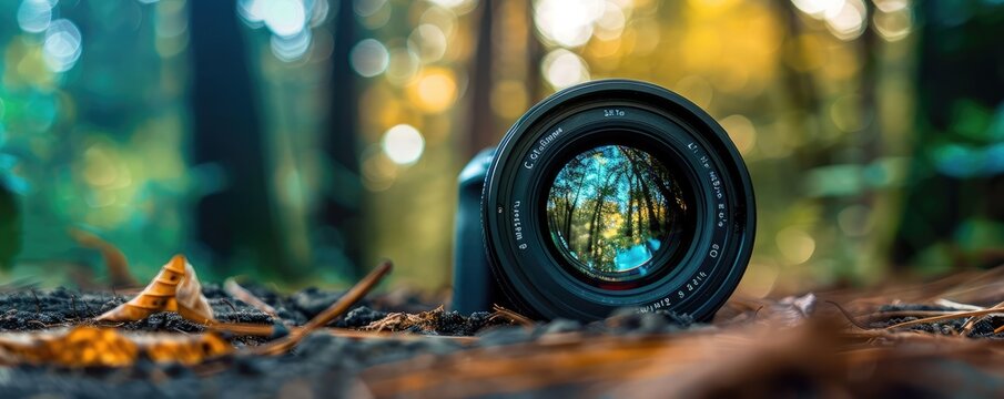 camera lens highlighting the vibrant, verdant beauty of a forest, reveling in the art of photography.