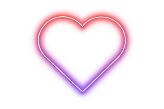 Heart neon futuristic sign frame purple red on transparent background. Neon gradient heart frame. Glowing neon light. pink heart isolated on white