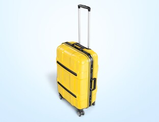Colored plastic luggage suitcase on background