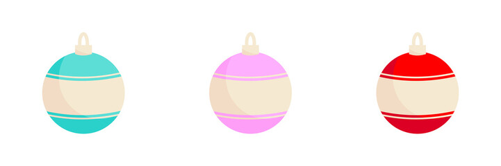 
clean and modern set of three colorful Christmas ornaments in teal, pink, and red, transparent background