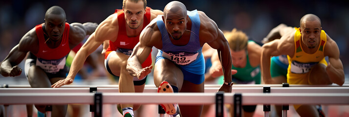 A Thrilling Snapshot of Athletes in Mid-Action During an Intense Hurdles Race