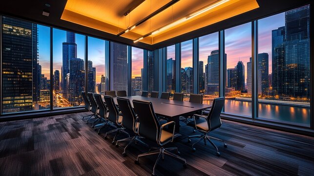 Modern Office with City Skyline View