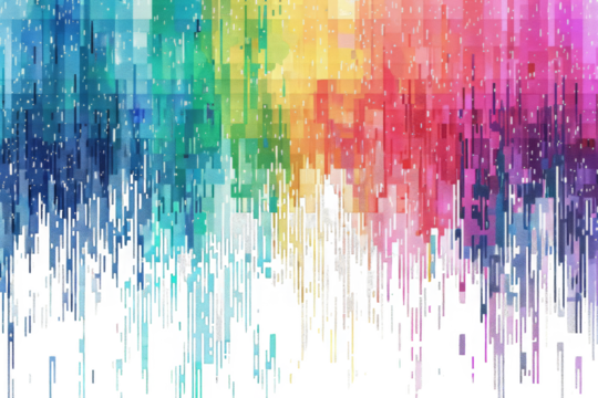 rainbow colored digital pixel art, modern design, isolated on white or transparent png