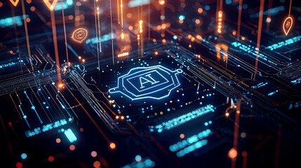 Intricate visualization of the AI Act’s governance and regulatory impositions, focusing on ethics in AI development and deployment, glowing legal symbols and structured data flows
