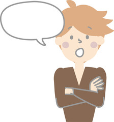 collection set of cute doodle hand draw facial expression speech bubble balloon with boy man character, text box think speak talk banner, flat png transparent element design
