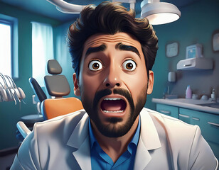 cartoon illustration of a surprised male dentist in his office