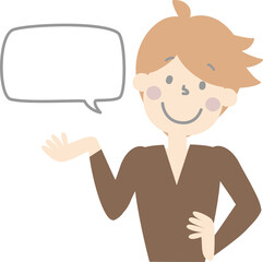 collection set of cute doodle hand draw facial expression speech bubble balloon with boy man character, text box think speak talk banner, flat png transparent element design