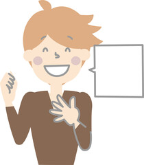 collection set of cute doodle hand draw facial expression speech bubble balloon with boy man character, text box think speak talk banner, flat png transparent element design