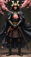 Fototapeta premium Samurai Warrior with Cherry Blossoms