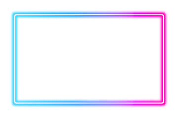 blue pink neon glowing rectangle frame isolated on transparent background. led light laser line glow border design. Neon lighting border with empty space. neon glowing blue sign. PNG Mockup template

