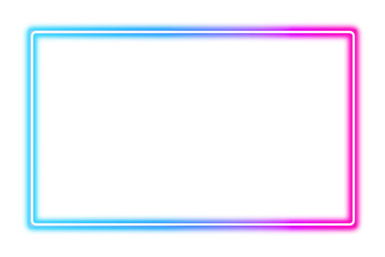 blue pink neon glowing rectangle frame isolated on transparent background. led light laser line glow border design. Neon lighting border with empty space. neon glowing blue sign. PNG Mockup template
