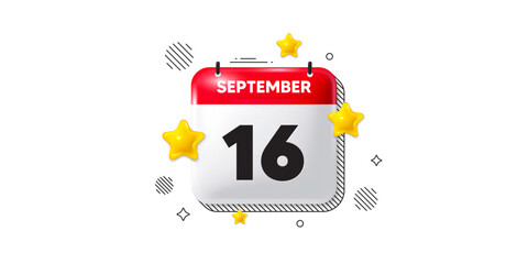 Calendar date of September 3d icon. 16th day of the month icon. Event schedule date. Meeting appointment time. 16th day of September. Calendar month date banner. Day or Monthly page. Vector